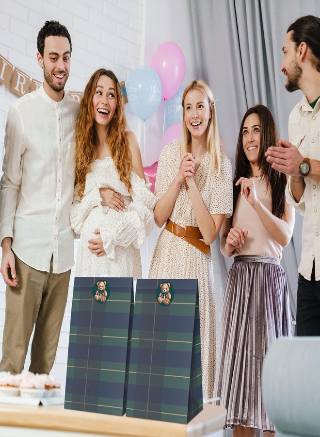 YooNotee 24 Sets Blue Green Tartan Plaid Bear Gift Paper Bags with Stickers Preppy Bear Plaid Vintage Favor Goodie Bags Multi Item Favor Packs for Wedding Baby Shower Birthday Party Decorations - Image 5