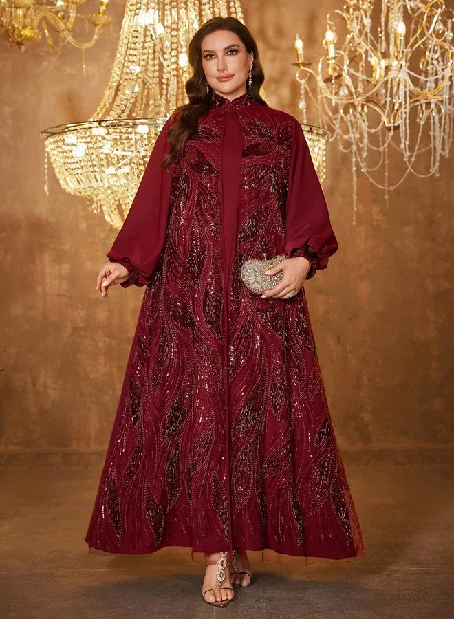 Supgir Plus Size Embellished Kimono and Maxi Dress Co-ord Set