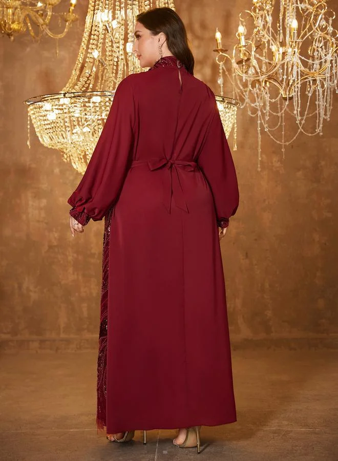 Supgir Plus Size Embellished Kimono and Maxi Dress Co-ord Set