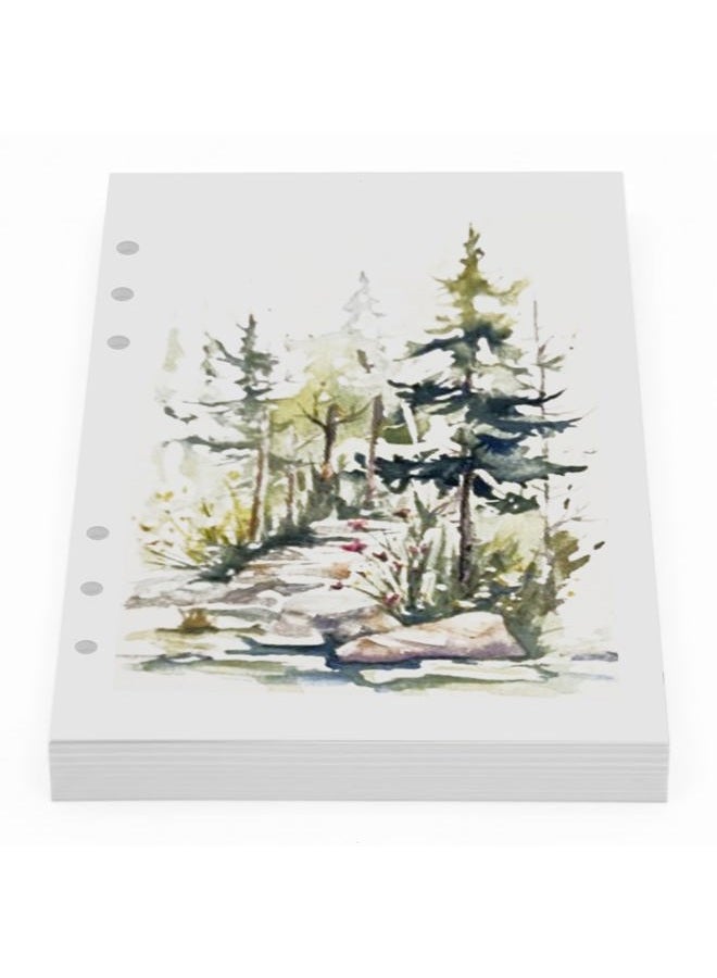 Wanderings ورق مائي قابل للتبديل بحجم A5 350 GSM مع 6 حلقات - 8 1/4 × 5 5/8 بوصة - ورق مائي سميك أبيض قابل للتبديل متوافق مع فيلوفاكس 6 ثقوب 100 ورقة 200 صفحة فارغة - Image 1