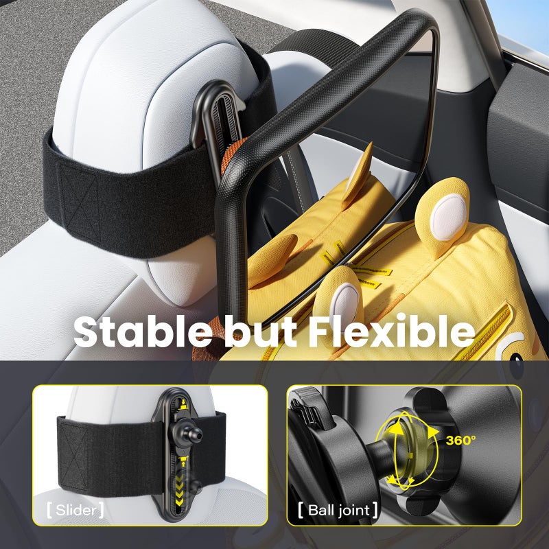 TAZENI Fixed Headrest Car Mirror for Baby Rear Facing Fit Tesla and Other Models Shatterproof Baby Mirror for Car Back Seat 360Â° Wide Clear View Crash Tested Stable Velcro Strap Newborn Baby Essentials - Image 5