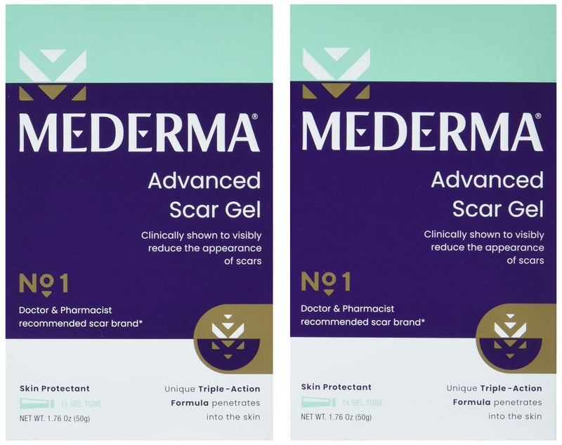 Mederma جيل ميديرما المتقدم لعلاج الندبات 1x يوميًا يقلل من ظهور الندبات القديمة والجديدة 1 علامة تجارية موصى بها من قبل الأطباء والصيادلة للندبات 176 أونصة 100 جرام 2x50 جرام - Image 1