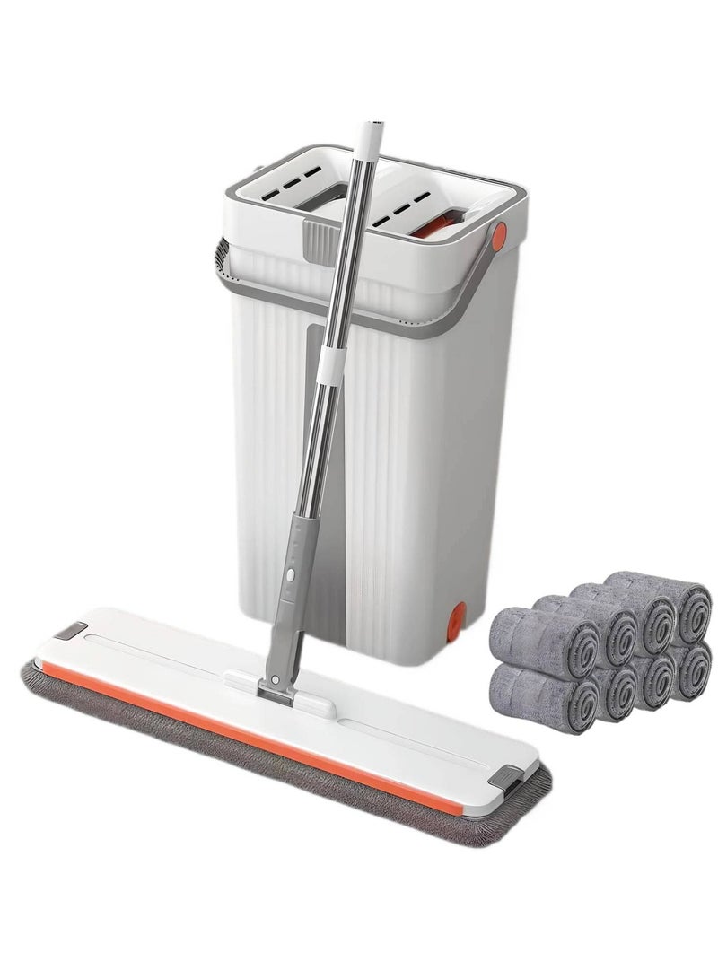 Hands-Free Flat Mop and Bucket Set with 8 Reusable Microfiber Pads – 360° Rotating Head, Double-Compartment Easy Wring System for Wet & Dry Cleaning on Floors, Tiles, Wood, and Windows Square Type  - Image 1