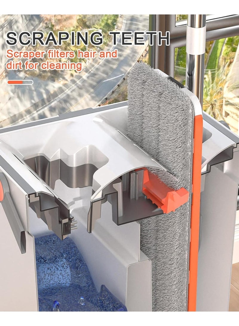 Hands-Free Flat Mop and Bucket Set with 8 Reusable Microfiber Pads – 360° Rotating Head, Double-Compartment Easy Wring System for Wet & Dry Cleaning on Floors, Tiles, Wood, and Windows Square Type  - Image 2