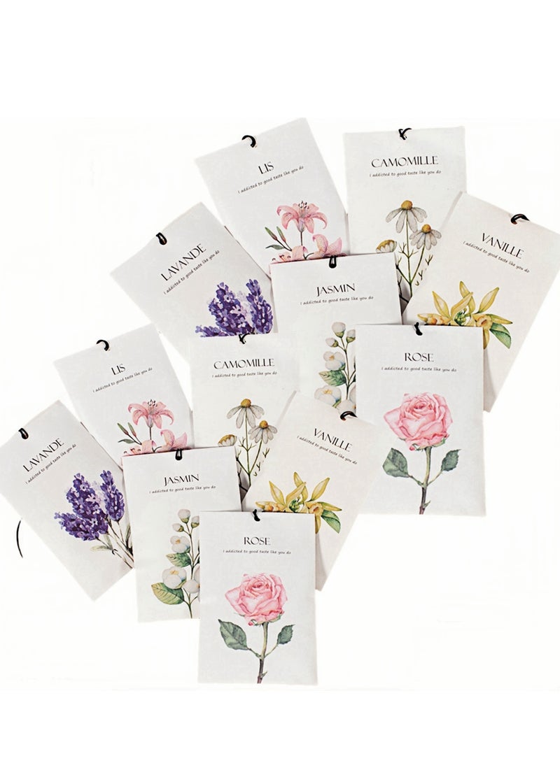 NOVOLAN Home Fragrance Sachets for Drawers and Closets, Fresh Scented Bags for Odor Elimination, Includes 12 Sachets (10g Each) with 6 Unique Scents: Rose, Lavender, Lily, Jasmine, Chamomile, Vanilla - Image 1