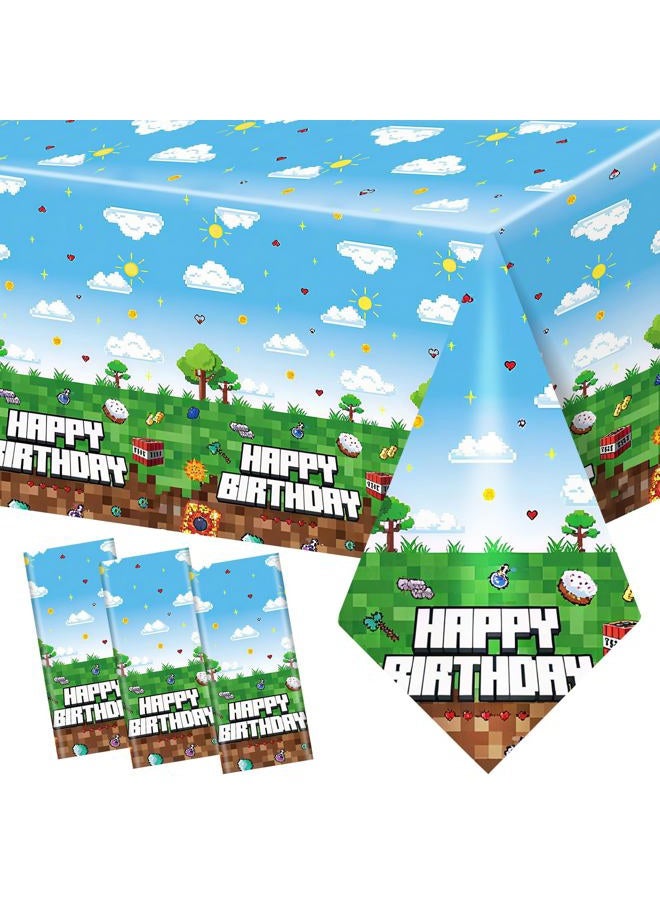 WAHA-GG 3 Pack Video Game Tablecloth,Plastic Disposable Gaming Theme Tablecloth, Retro Pixel Art Block Design, Vibrant 8-Bit Square Patterns for Kids Birthday Party,54 * 108 inch. - Image 1