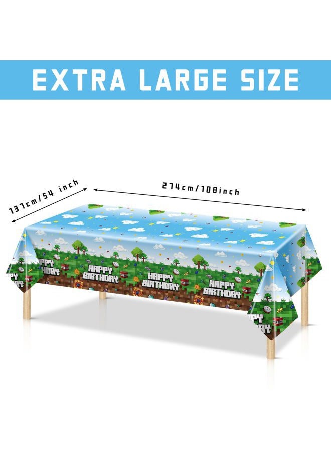 WAHA-GG 3 Pack Video Game Tablecloth,Plastic Disposable Gaming Theme Tablecloth, Retro Pixel Art Block Design, Vibrant 8-Bit Square Patterns for Kids Birthday Party,54 * 108 inch. - Image 2