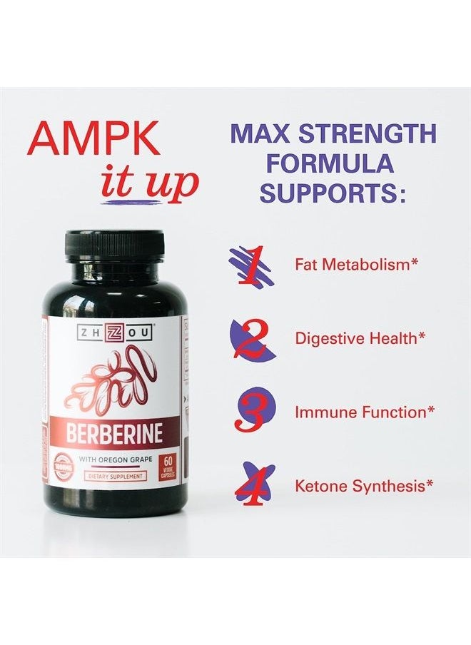 Zhou Nutrition - Berberine Supplement 1000mg with Oregon Grape, Support Fat Metabolism, Hormonal Balance, Heart Health, Cholesterol, Vegan, Gluten-Free, 30 Servings - Image 1