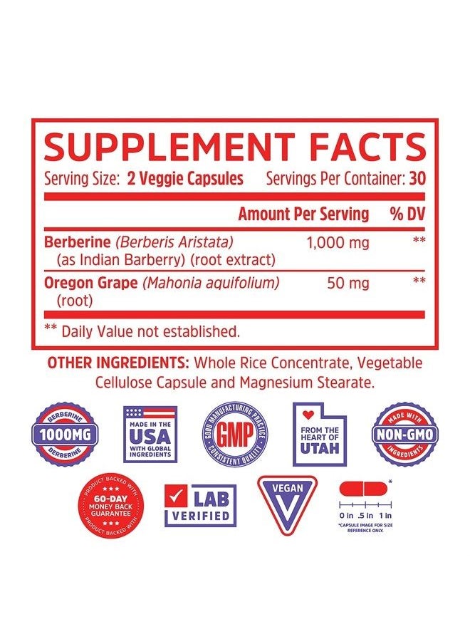 Zhou Nutrition - Berberine Supplement 1000mg with Oregon Grape, Support Fat Metabolism, Hormonal Balance, Heart Health, Cholesterol, Vegan, Gluten-Free, 30 Servings - Image 1