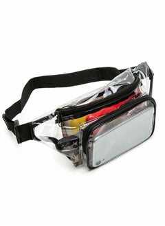 Clear Multi Purpose Zipper Packs Stadium Approved Fashion Crossbody Purse Waist Bag for Women Pack with Adjustable Strap Outdoors and Traveling Black