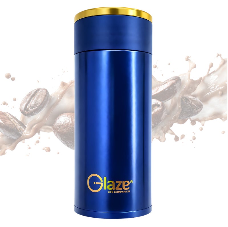 جليز كوب قهوة 260 مل معزول بتقنية التفريغ، كوب سفر حراري من الستانلس ستيل مع غطاء محكم، ترمس صغير مانع للتسرب للمشروبات الساخنة مثل القهوة والشاي، كوب إسبريسو محمول للمكتب – أزرق - Image 1