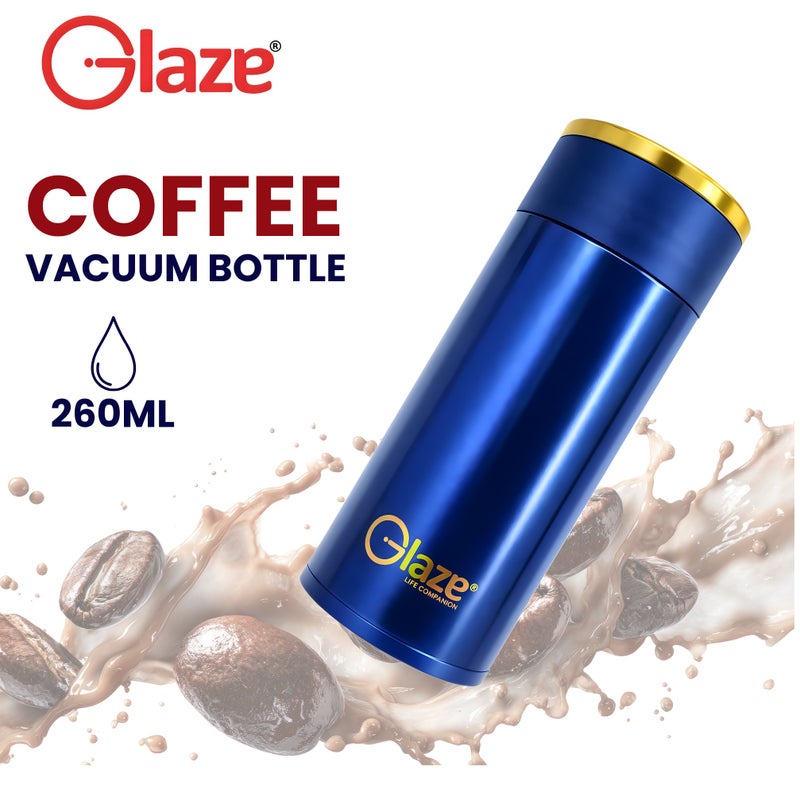 جليز كوب قهوة 260 مل معزول بتقنية التفريغ، كوب سفر حراري من الستانلس ستيل مع غطاء محكم، ترمس صغير مانع للتسرب للمشروبات الساخنة مثل القهوة والشاي، كوب إسبريسو محمول للمكتب – أزرق - Image 3
