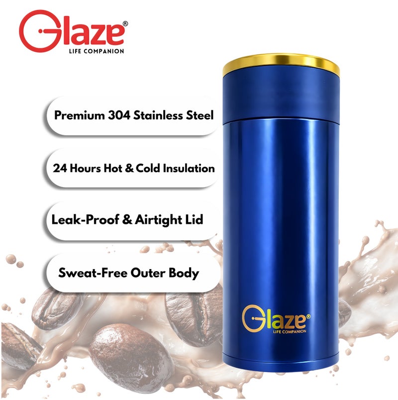 جليز كوب قهوة 260 مل معزول بتقنية التفريغ، كوب سفر حراري من الستانلس ستيل مع غطاء محكم، ترمس صغير مانع للتسرب للمشروبات الساخنة مثل القهوة والشاي، كوب إسبريسو محمول للمكتب – أزرق - Image 5