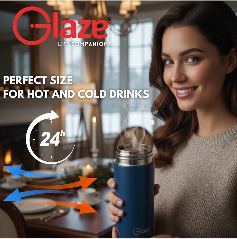 جليز كوب قهوة 260 مل معزول بتقنية التفريغ، كوب سفر حراري من الستانلس ستيل مع غطاء محكم، ترمس صغير مانع للتسرب للمشروبات الساخنة مثل القهوة والشاي، كوب إسبريسو محمول للمكتب – أزرق - Image 2