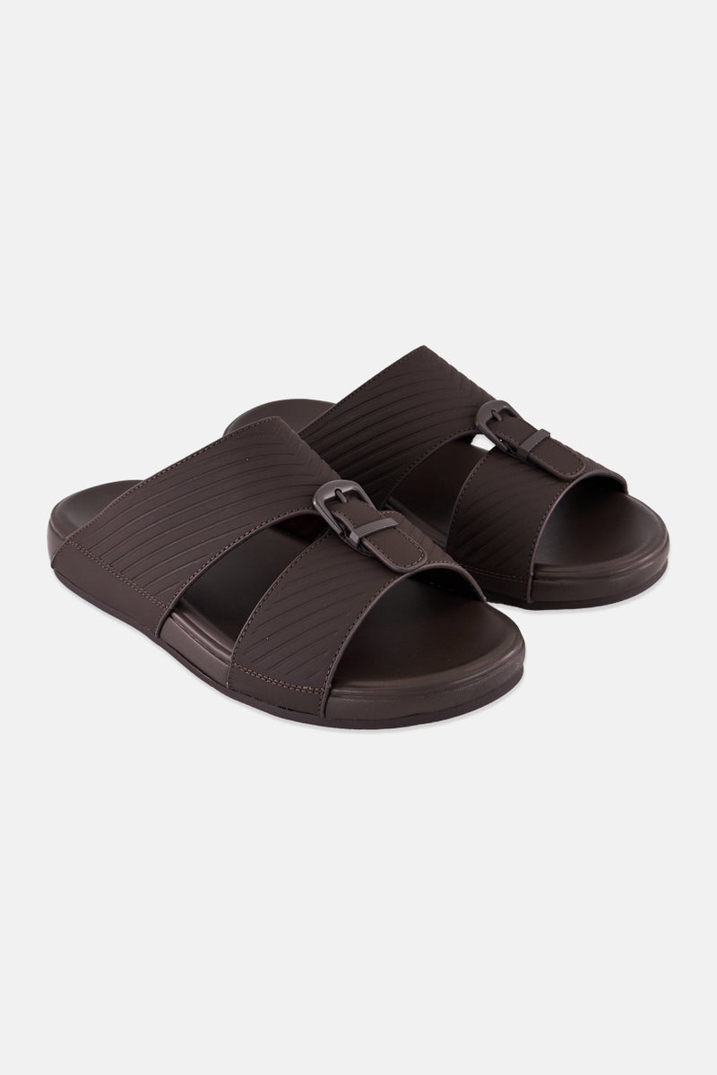Algspar Men Slip On Arabic Sandals, Dark Brown - Image 1