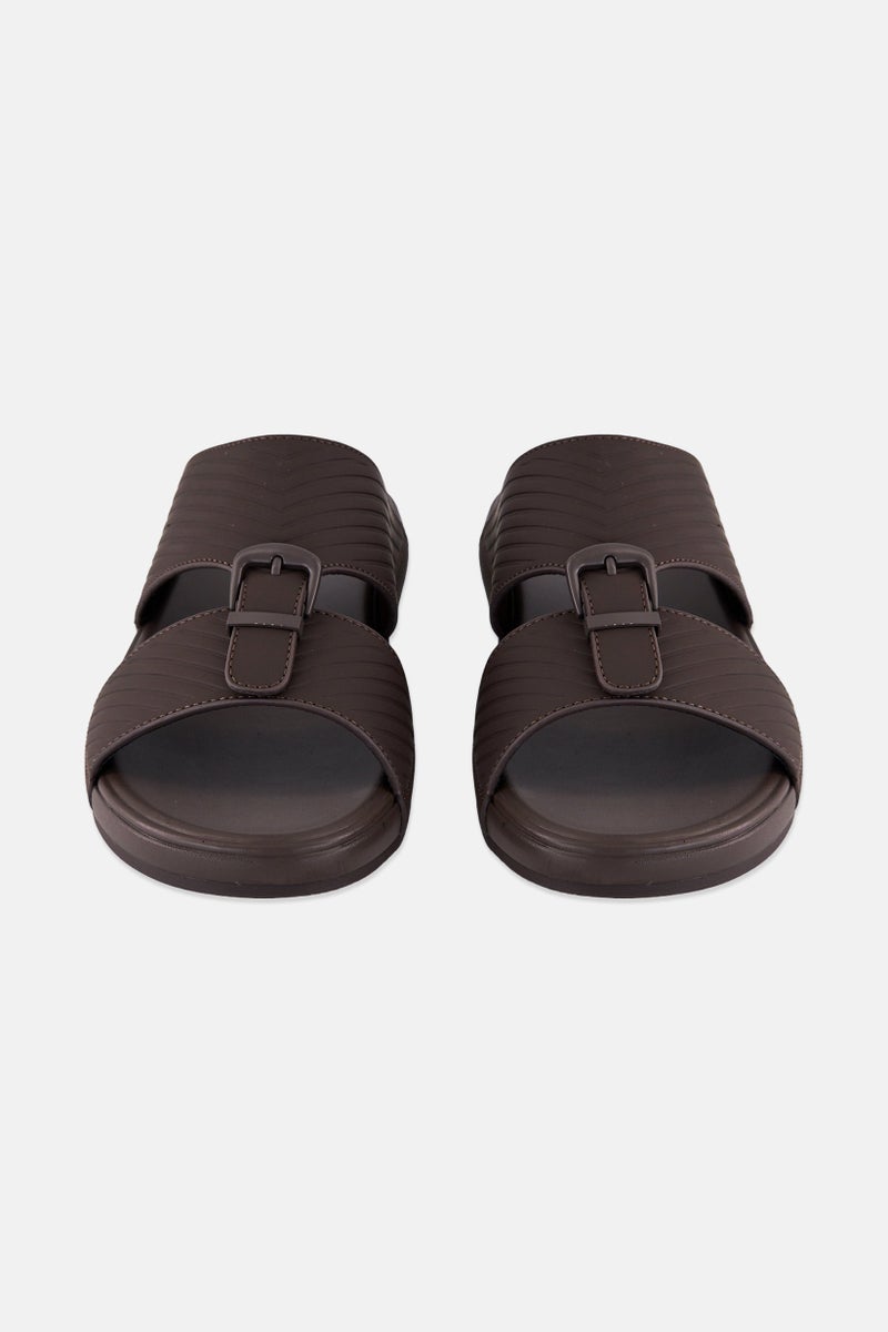 Algspar Men Slip On Arabic Sandals, Dark Brown - Image 4