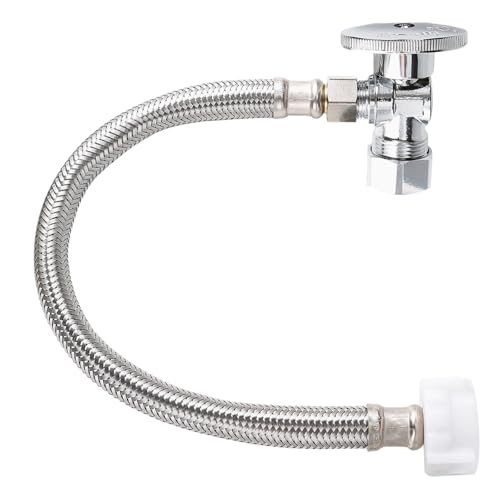 PevePexe Toilet Hose Water Supply Line Kit - 12" Length 3/8" COMP x 7/8" BC Braided Toilet Connector Hose & Shut Off Toilet Water 1/2 inch NOM Inlet x 3/8 inch OD Compression Outlet Angle - Image 1