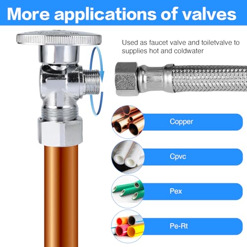 PevePexe Toilet Hose Water Supply Line Kit - 12" Length 3/8" COMP x 7/8" BC Braided Toilet Connector Hose & Shut Off Toilet Water 1/2 inch NOM Inlet x 3/8 inch OD Compression Outlet Angle - Image 5
