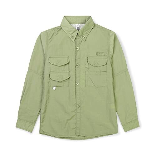 OCHENTA Boys Sun Protection Fishing Shirt Long Sleeve Button Down Quick-Dry Hiking Scout Tops Khaki 130-6-7 Years - Image 1