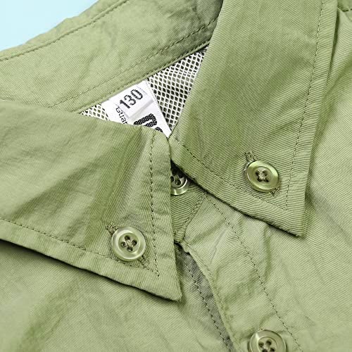 OCHENTA Boys Sun Protection Fishing Shirt Long Sleeve Button Down Quick-Dry Hiking Scout Tops Khaki 130-6-7 Years - Image 5