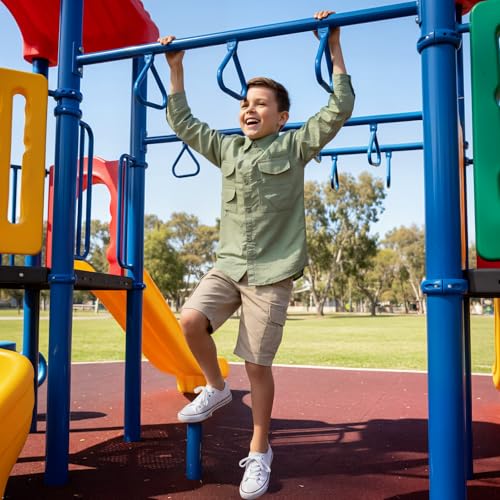 OCHENTA Boys Sun Protection Fishing Shirt Long Sleeve Button Down Quick-Dry Hiking Scout Tops Khaki 130-6-7 Years - Image 2