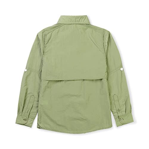 OCHENTA Boys Sun Protection Fishing Shirt Long Sleeve Button Down Quick-Dry Hiking Scout Tops Khaki 130-6-7 Years - Image 4