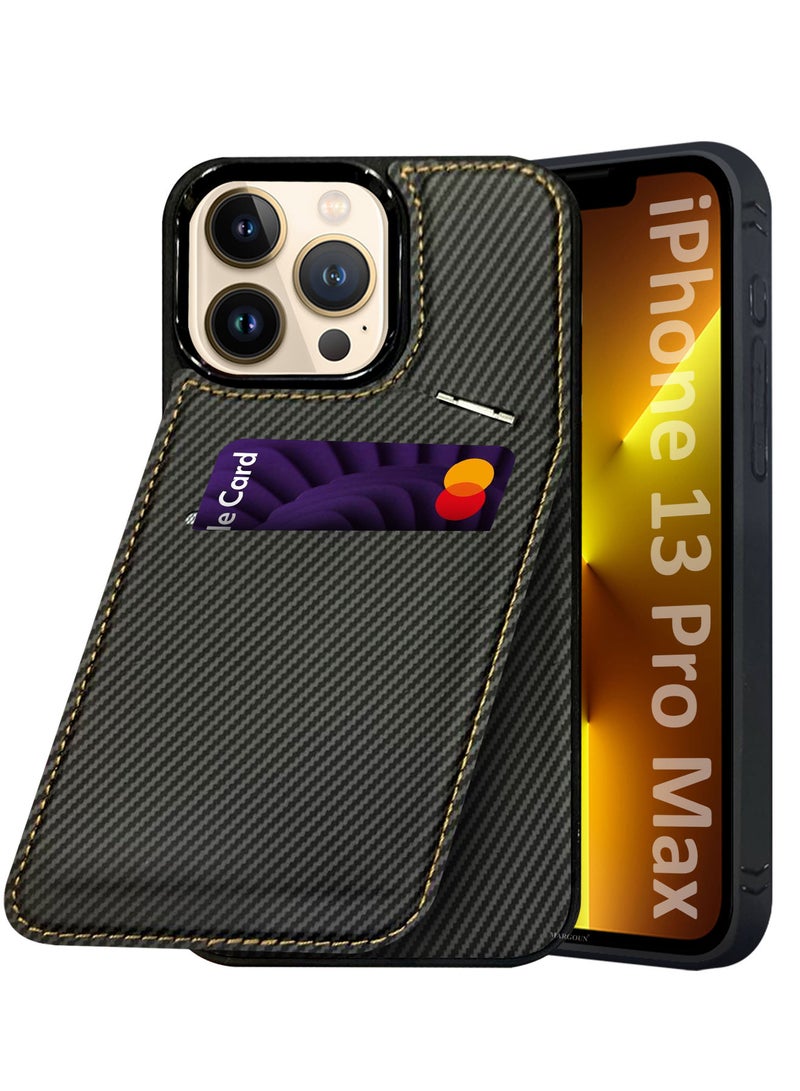 CATANES iPhone 13 Pro Max Case Cover Leather with Card Holder and Kickstand for Men Women Phone Case with Carbon Fiber Pattern - Image 1