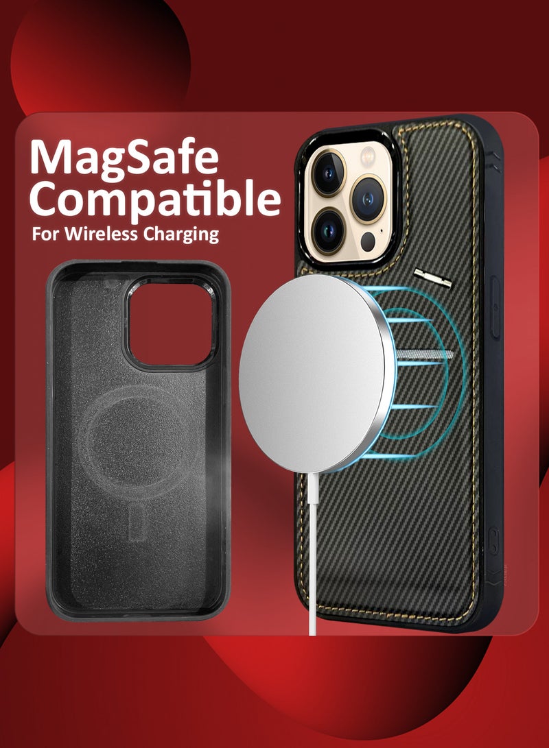 CATANES iPhone 13 Pro Max Case Cover Leather with Card Holder and Kickstand for Men Women Phone Case with Carbon Fiber Pattern - Image 3