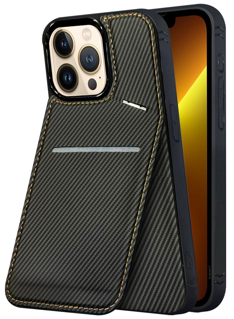 CATANES iPhone 13 Pro Max Case Cover Leather with Card Holder and Kickstand for Men Women Phone Case with Carbon Fiber Pattern - Image 4