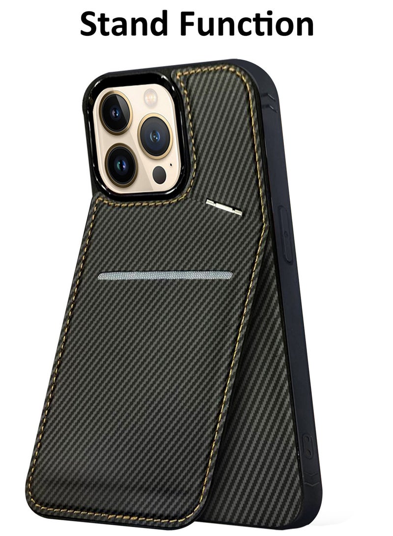 CATANES iPhone 13 Pro Max Case Cover Leather with Card Holder and Kickstand for Men Women Phone Case with Carbon Fiber Pattern - Image 2