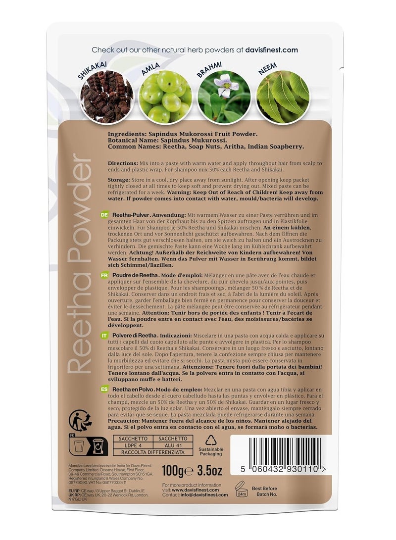 Davis Finest Organic Reetha Aritha Soap Nuts Powder Shampoo SLS Free Soap 100g Ayurvedic Hair and Skin Care  - Image 2