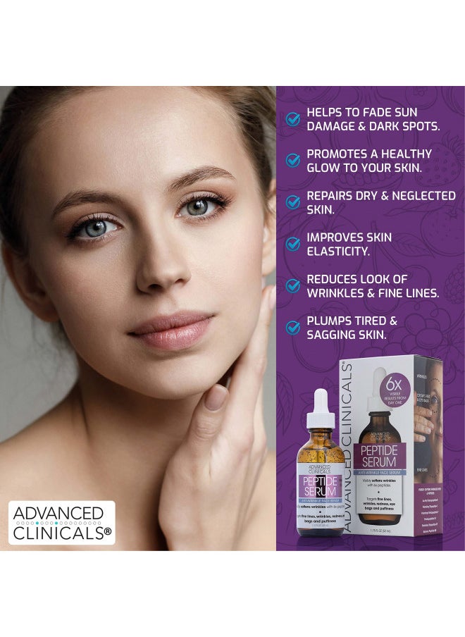 Advanced Clinicals Advanced Clinicals Peptide Facial Serum Moisturizer Skin Care Oil For Face, Wrinkles, Fine Lines, & Puffiness. 6X Peptide Concentrate Serum W/Collagen Plumps, Lifts, & Evens Skin Tone, 1.75 Fl Oz  - Image 4