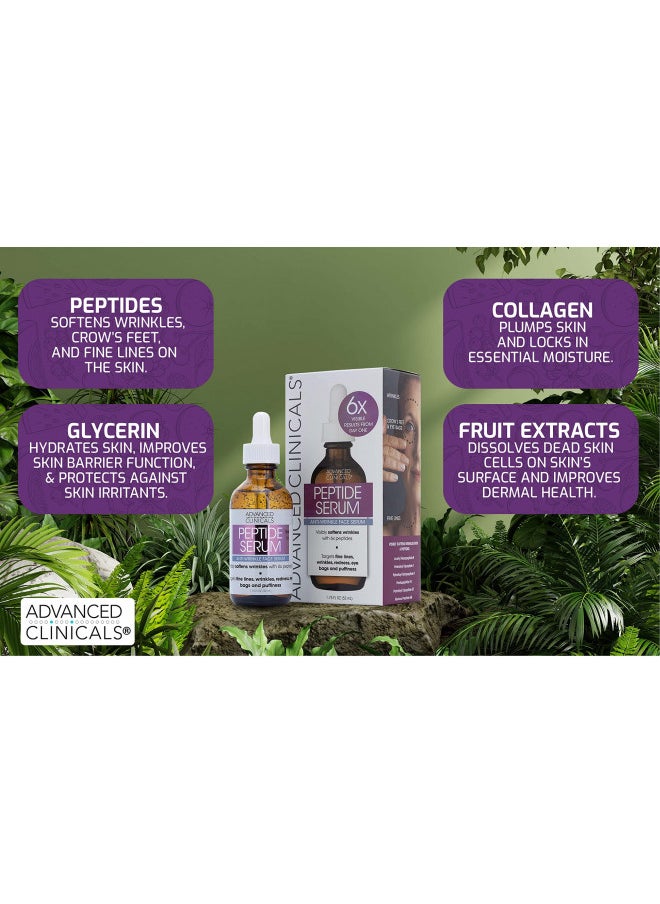 Advanced Clinicals Advanced Clinicals Peptide Facial Serum Moisturizer Skin Care Oil For Face, Wrinkles, Fine Lines, & Puffiness. 6X Peptide Concentrate Serum W/Collagen Plumps, Lifts, & Evens Skin Tone, 1.75 Fl Oz  - Image 2