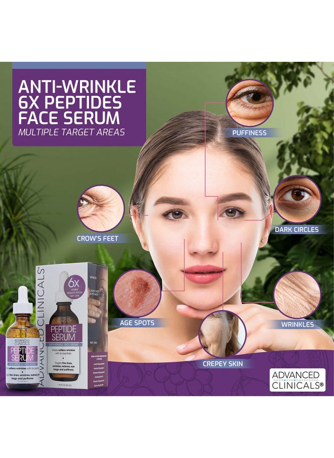 Advanced Clinicals Advanced Clinicals Peptide Facial Serum Moisturizer Skin Care Oil For Face, Wrinkles, Fine Lines, & Puffiness. 6X Peptide Concentrate Serum W/Collagen Plumps, Lifts, & Evens Skin Tone, 1.75 Fl Oz  - Image 3