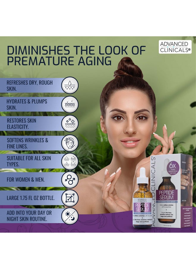 Advanced Clinicals Advanced Clinicals Peptide Facial Serum Moisturizer Skin Care Oil For Face, Wrinkles, Fine Lines, & Puffiness. 6X Peptide Concentrate Serum W/Collagen Plumps, Lifts, & Evens Skin Tone, 1.75 Fl Oz  - Image 5