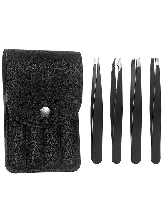 طقم ملاقط للحواجب، مجموعة إزالة دقيقة من الفولاذ المقاوم للصدأ لشعر الوجه، الشعر الذي ينمو داخليًا والشظايا، مناسبة للنساء والرجال (أسود) - Image 1