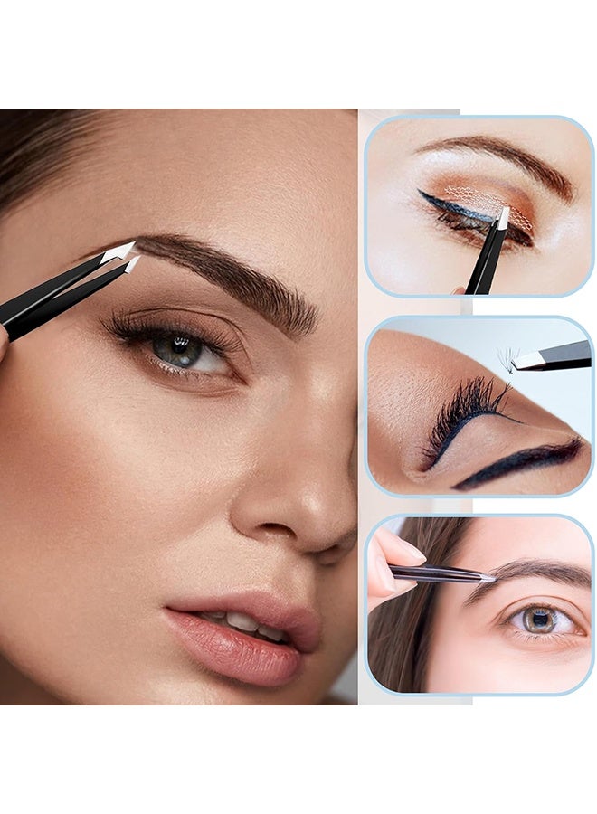 طقم ملاقط للحواجب، مجموعة إزالة دقيقة من الفولاذ المقاوم للصدأ لشعر الوجه، الشعر الذي ينمو داخليًا والشظايا، مناسبة للنساء والرجال (أسود) - Image 5