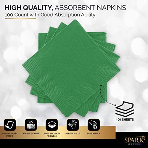 Amcrate 100 Pack Green Beverage Napkins, Big Party Pack, 2 Ply, Ideal for Wedding, Party, Birthday, Dinner, Lunch, Cocktails. (5” x 5”) by Amcrate - Image 4