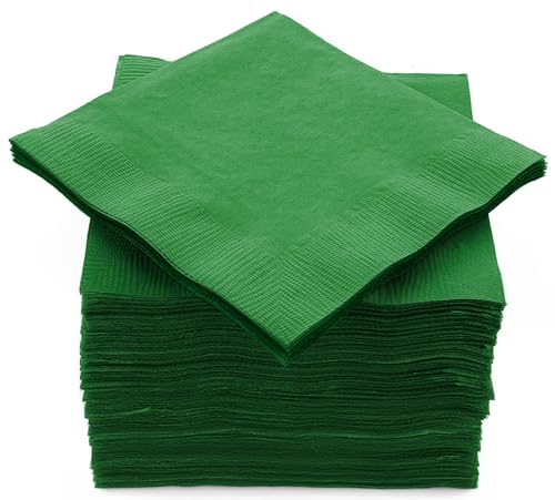 Amcrate 100 Pack Green Beverage Napkins, Big Party Pack, 2 Ply, Ideal for Wedding, Party, Birthday, Dinner, Lunch, Cocktails. (5” x 5”) by Amcrate - Image 1