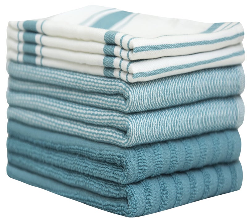 Bumble Towels Premium Kitchen Towels (20â€x 28â€, 6 Pack) | Large Cotton Dish Towels | Flat & Terry Highly Absorbent Kitchen Linen Set with Hanging Loop | Aqua - Image 2