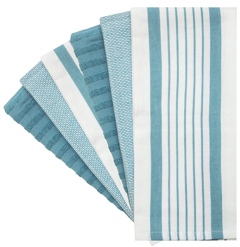 Bumble Towels Premium Kitchen Towels (20â€x 28â€, 6 Pack) | Large Cotton Dish Towels | Flat & Terry Highly Absorbent Kitchen Linen Set with Hanging Loop | Aqua - Image 3