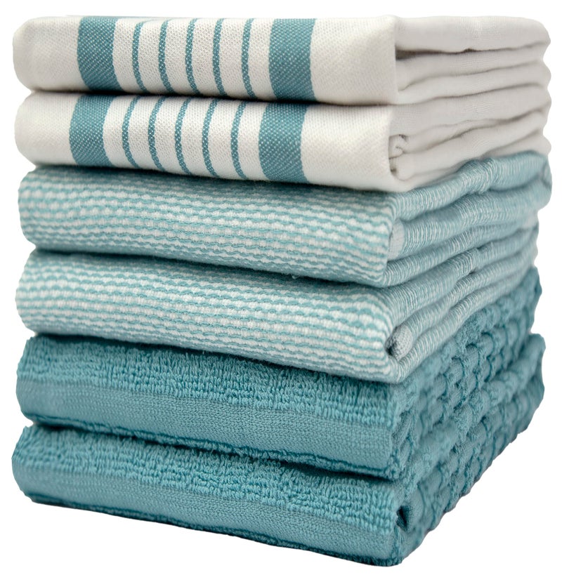 Bumble Towels Premium Kitchen Towels (20â€x 28â€, 6 Pack) | Large Cotton Dish Towels | Flat & Terry Highly Absorbent Kitchen Linen Set with Hanging Loop | Aqua - Image 1
