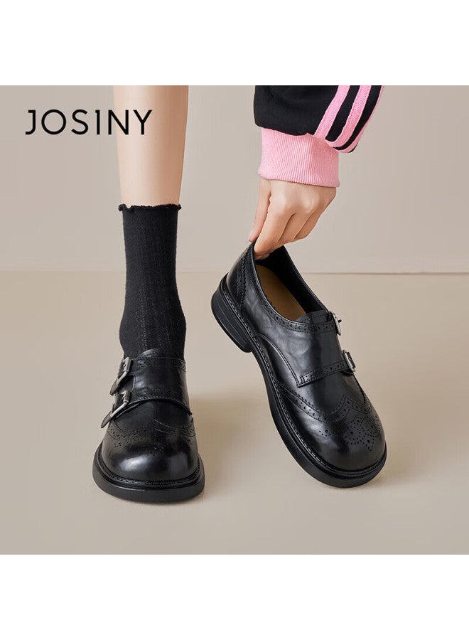 Josiny Zhuoshini Lefu Shoes Spring New British Style Fashion Small Leather Shoes Niche Gentle Skirt Matching Flats Black 36 - Image 5