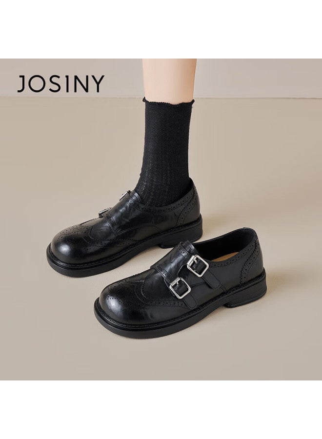 Josiny Zhuoshini Lefu Shoes Spring New British Style Fashion Small Leather Shoes Niche Gentle Skirt Matching Flats Black 36 - Image 4