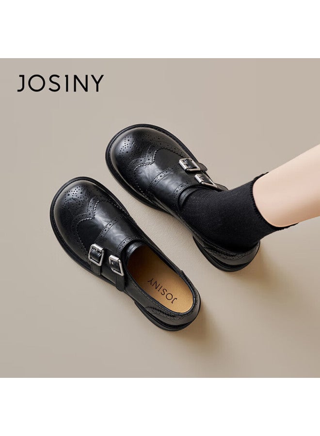 Josiny Zhuoshini Lefu Shoes Spring New British Style Fashion Small Leather Shoes Niche Gentle Skirt Matching Flats Black 36 - Image 3