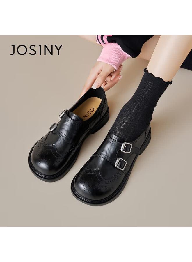 Josiny Zhuoshini Lefu Shoes Spring New British Style Fashion Small Leather Shoes Niche Gentle Skirt Matching Flats Black 36 - Image 2