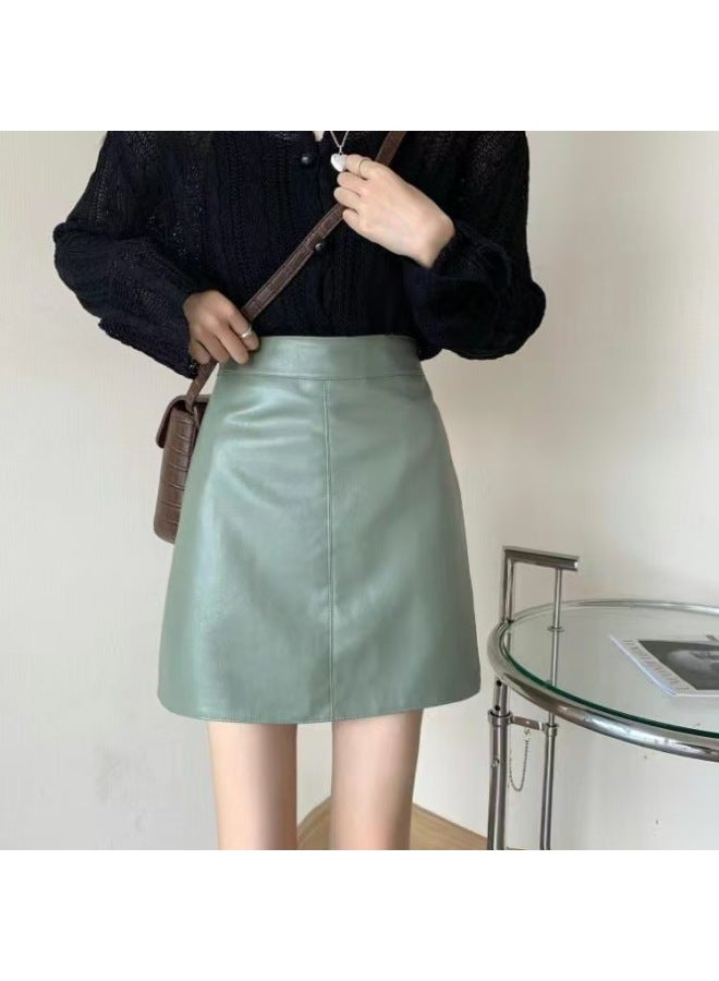Autumn And Winter New High Waist Anti-slip Skirt Small Slim Pu Leather Skirt A- Line Hip Skirt