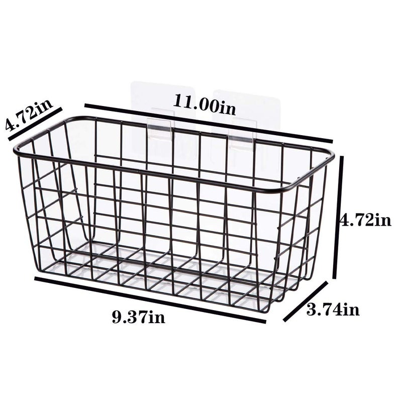 LeleCAT Hanging Kitchen Baskets For Storage Adhesive Sturdy Small Wire Storage Baskets with Kitchen Food Pantry Bathroom Shelf Storage No Drilling Wall Mounted 2 PACK Black - Image 2