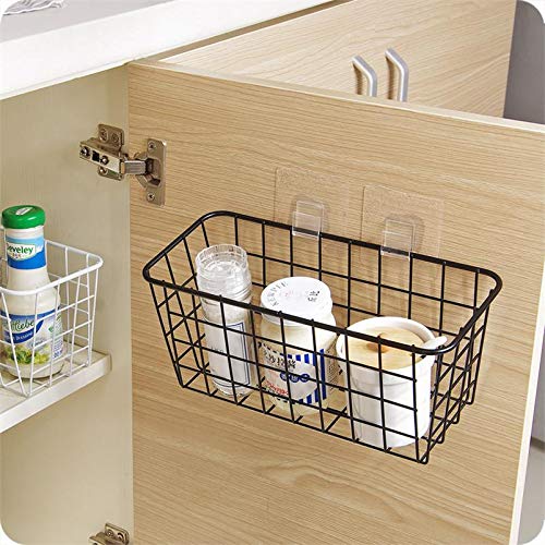 LeleCAT Hanging Kitchen Baskets For Storage Adhesive Sturdy Small Wire Storage Baskets with Kitchen Food Pantry Bathroom Shelf Storage No Drilling Wall Mounted 2 PACK Black - Image 4