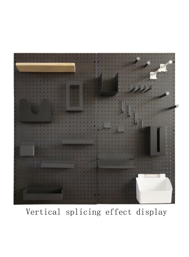 منظّم الحائط لوح الثقوب لومينا (Pegboard) مع ملحقات، باللونين الأسود والرمادي، مقاس 90×50 سم، نظام تخزين معياري مع أرفف وخطافات - Image 4
